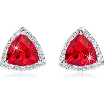 Náušnice Stříbrné náušnice 925, broušený růžový zirkon, zaoblený trojúhelník, zirkonová linie