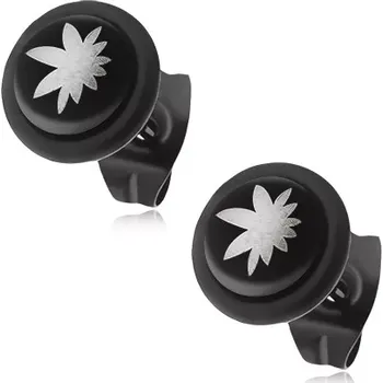 Náušnice Černé puzetové náušnice z oceli, list marihuany