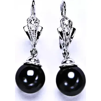 Náušnice Stříbrné visací náušnice perla Swarovski black - NK9/1193 (Stříbrné náušnice se zirkony a Swarovski perlou 10 mm)