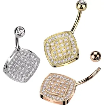 Piercing Piercing do pupíku z oceli - dvojitý kosočtverec, čirý zirkon, mřížka - Barva piercing: Zlatá