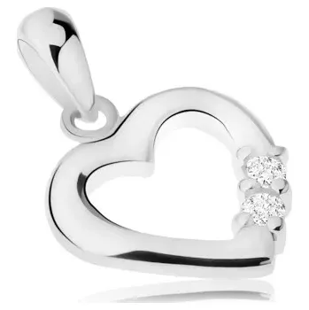 Přívěsek Stříbrný přívěsek 925, lesklá kontura srdíčka, dva čiré zirkony