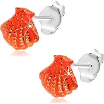 Náušnice Náušnice ze stříbra 925, oranžová glazovaná mušle se zářezy
