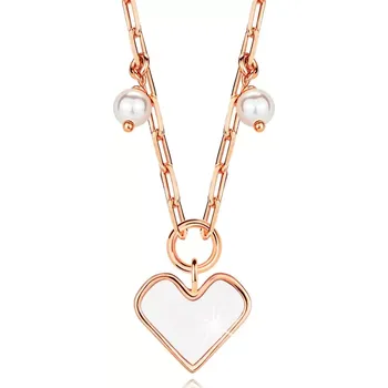 Náhrdelník Náhrdelník ze stříbra 925 - barva růžového zlata, srdce, syntetické perličky