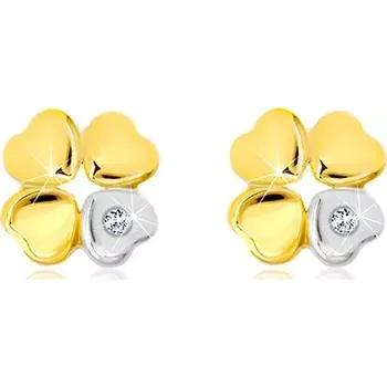 Náušnice Náušnice ze 14K zlata - čtyřlístek pro štěstí, srdíčko se zirkonem