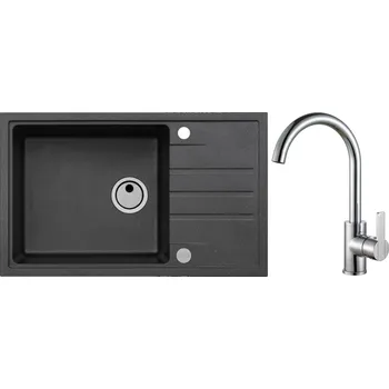 Granitový dřez Alveus Set Intermezzo 130 Granitový dřez s odkapem 780x480 mm+ baterie Tonia, černá, SETA356