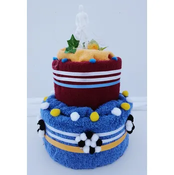 Veratex Textilní dort dvoupatrový modro vínovo žlutý - možnost vyšít jméno / přezdívku doplatek 75kč