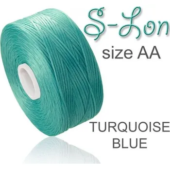 Nit SUPERLON zkráceně S-LON pevná korálková nit. Barva TURQUOISE BLUE. Síla nitě AA. Balení cca 68m na cívce