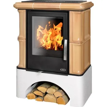 Krbová kamna ABX, spol. s.r.o. ABX BAVARIA K I kachlová kamna 5-12,4kW, s výměníkem, rovný bílý sokl, naturbraun