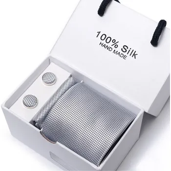 Kravata Luxusní Kravata Silverstone | Manžetové knoflíčky | Kapesníček Šedá