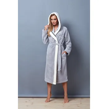 Dámské noční prádlo L&L SD HLLR 7115 dlouhý dámský župan M-2XL crystal/odc.šedá L-170/102/110