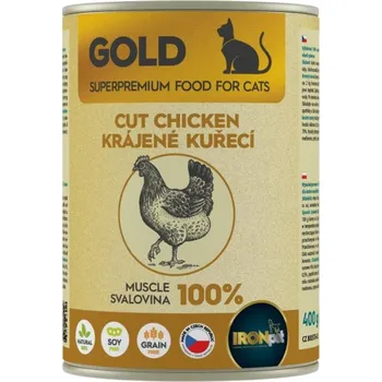 Krmivo pro kočku IRONpet Gold Cat Kuřecí krájená svalovina, konzerva 400 g