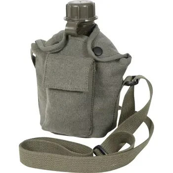 Kempingové nádobí Obal s popruhem na láhev ROTHCO-vč. POLNÍ LAHVE (Plátěný bavlněný obal s izolační fleecovou podšívkou a popruhem přes rameno, určený pro klasické US polní láhve, VINTAGE styl.)