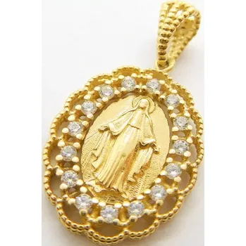 Přívěsek Klenoty Budín Dámská gravírovaná zlatá madonka s Ježíšem se zirkony 585/1,92gr HK3183 (Klenoty Budín Dámská gravírovaná zlatá madonka s Ježíšem se zirkony 585/1,92gr HK3183)