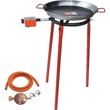 Pánev Set hořák M30 Paella 30 cm jeden okruh s připojením, stojan a pánev leštěná ocel 40 cm (ideální souprava pro grilování a vaření nejen pod širým nebem)