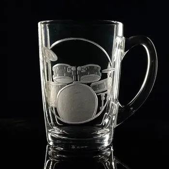 hrnek na čaj 250ml s bubny - ručně ryté (broušené) dárková krabička, dárek pro hudebníka