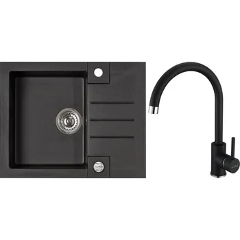 Granitový dřez Alveus Set Rock 30 Granitový dřez s odkapem 595x475 mm + baterie Roxa 91, černá, SETA22231