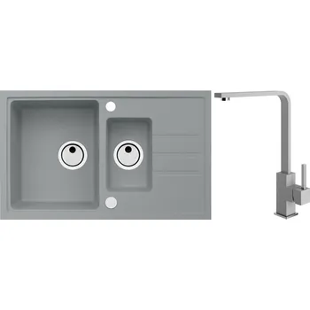 Granitový dřez Alveus Set Intermezzo 70 granitový dřez s vaničkou a odkapem 780x480 mm + baterie Afra 81, beton, SETA20160