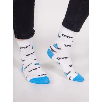 Ponožky YO SK0006C šedé s modrou s obrázky velikosti ponožek: 15-17 (EUR vel. 23-26)