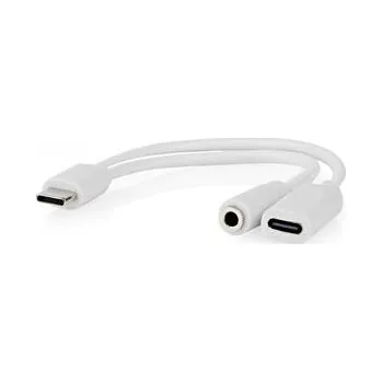 Elektrická zásuvka Nedis CCGB64922WT01 - USB-C Adaptér| | USB-C™ Zástrčka | USB-C™ Zásuvka / 3,5 mm Zásuvka | 0.10 m | Kulatý | Poniklovan
