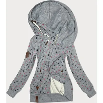 Dámská mikina Šedá hrubší mikina se šikmým zipem a se vzorem kotev (2308) odstíny šedé 46