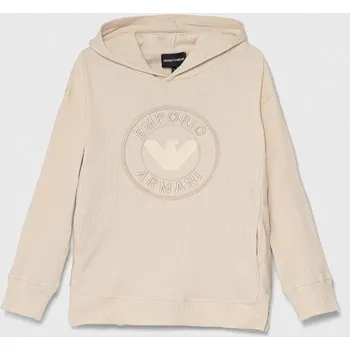 Chlapecká mikina Dětská mikina Emporio Armani béžová barva, s kapucí, s aplikací 3D4MJ7.3J5SZ 12X, vel. 130