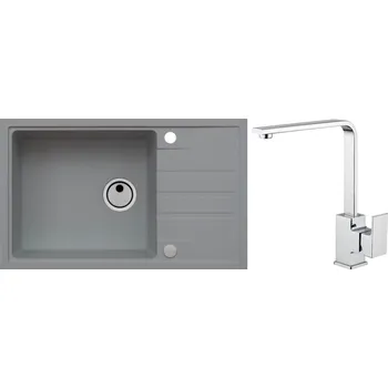 Alveus Set Intermezzo 130 Granitový dřez s odkapem 780x480 mm+ baterie Reno, beton, SETA351