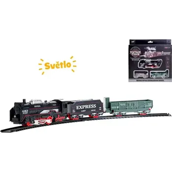 Vláček a vláčkodráha Vlak retro s vagóny 34 cm a dráhou 68×68 cm na baterie se světlem