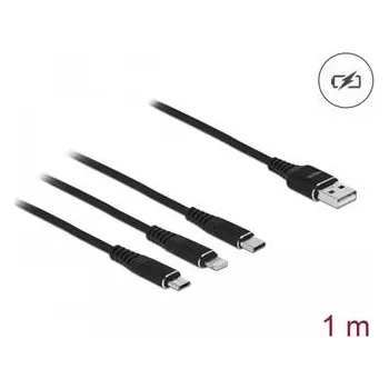 Datový kabel Delock Nabíjecí kabel USB 3 v 1 pro Lightning™ / Micro USB / USB Type-C™, 1 m černá