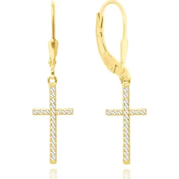 Náušnice MINET Pozlacené stříbrné náušnice KŘÍŽKY s bílými zirkony JMAN0005GE00