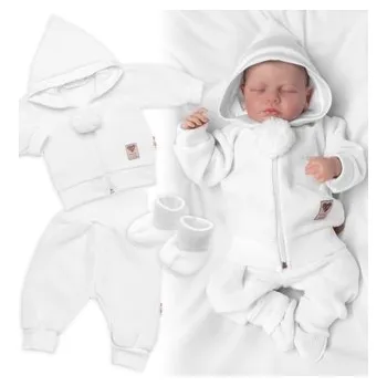 Dívčí oblečení 3-dílná souprava Hand made, pletený kabátek, kalhoty a botičky, bílá, vel. 62; 62 (2-3m)