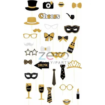 Party dekorace Fotorekvizity na špejli 'svatební' 30 ks - zlatá/černá