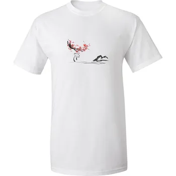 Unisex tričko s potiskem sakury a sedící postavy