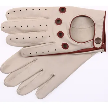 Rukavice Špongr Pánské kožené řidičské rukavice PRESTON světlé břízové s hnědými detaily Velikost: 10 1/2"