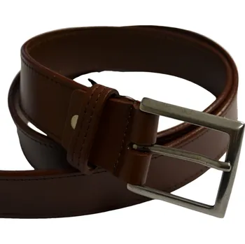 Spona na kravatu Pánský kožený opasek JEANS vzor N060 - světle hnědý - hnědá/135 cm