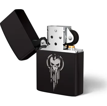 DRAGOWA benzínový zapalovač s gravírováním Skull, černý