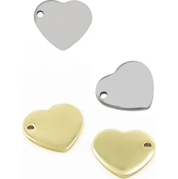 Materiál na výrobu šperku Nerezové závěsné přívěsky Srdce 11x10x1mm 1Ks+B - Nerez SL / 1Ks