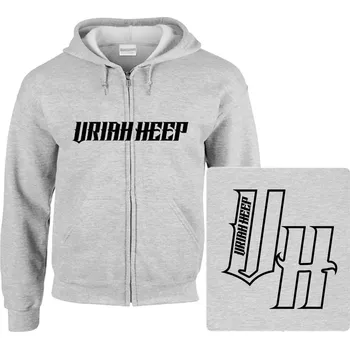 Pánská mikina šedivá mikina s kapucí a zipem Uriah Heep