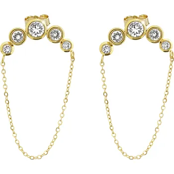 Náušnice JSB bijoux s.r.o. Zlaté ocelové náušnice puzety řetízek spojený s pěti krystaly Swarovski Crystal