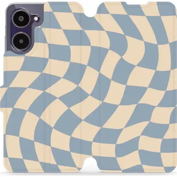 Pouzdro na mobilní telefon Flipové pouzdro Mobiwear - Realme 10 - VA59S Modrá a béžová šachovnice (Knížkové flip pouzdro, obal, kryt na mobil Realme 10 - VA59S Modrá a béžová šachovnice, materiál Umělá kůže + TPU - ochrana 360°, stojánek, silikonová vanička, magnetické zavírání)