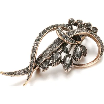 Brož B-TOP Vintage brož s černými AAA krystaly Flower - zlatá