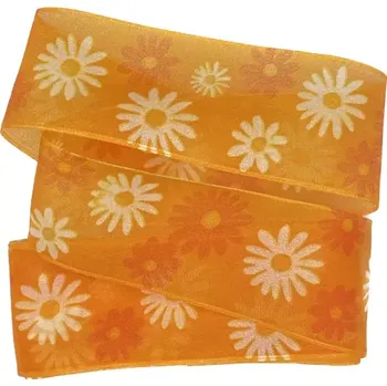 Stuha Stuha organzová skládaná SPRING FLOWER 40mm x 2m (8,50 Kč/m) (Stuha skládaná, organzová, průsvitná, SPRING FLOWER, oboustranná, potisk motýli, s vetkaným vlascem v obou okrajích)