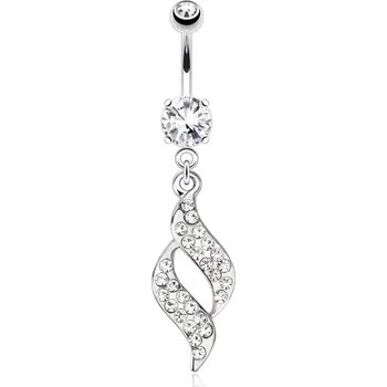 Piercing Ocelový piercing do pupíku, stříbrná barva, čiré zirkonové spirály