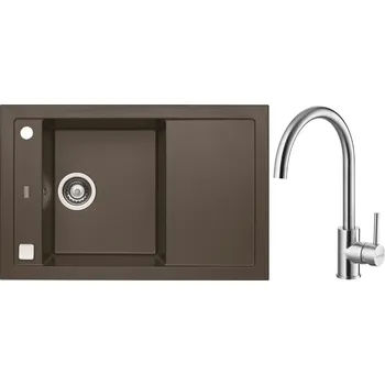 Granitový dřez Alveus Set Formic 30 Granitový dřez s odkapem 760x500 mm+ baterie Elza BRS, chocolate, SETA442