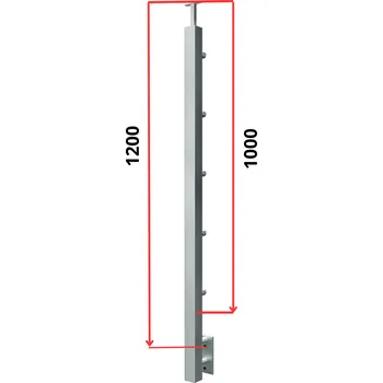 Zábradlí Hahn Steel Konfigurátor - nerezový sloupek O40*40mm - 5 x výplň O12mm - vnitřní, AISI 304 - brus, boční kotvení Typ držáku madla: Model 0718.242 - kulaté madlo ⌀42,4mm, Výška sloupku - nad podlahou: 1000mm, Parametry sloupku pod úrovní podlahy: 80*200mm