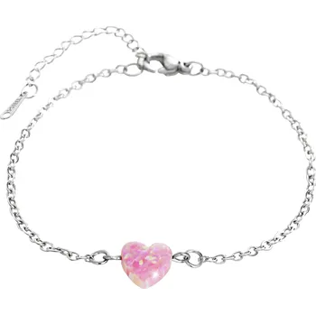 Náramek JSB bijoux s.r.o. Ocelový náramek s přívěskem srdce ze syntetického růžového opálu