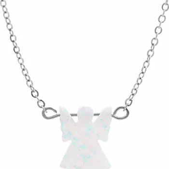 Náhrdelník JSB bijoux s.r.o. Ocelový náhrdelník s přívěskem anděla ze syntetického bílého opálu