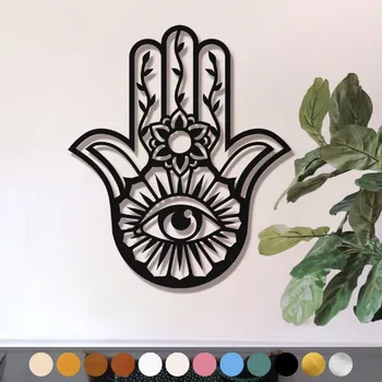 Obraz WoodenPuzzle.cz Dřevěný obraz - Hamsa Barva: Zlatá, Velikost: L