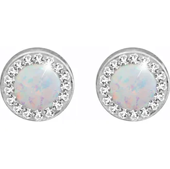 Módní doplněk JSB bijoux s.r.o. Ocelové náušnice puzety kulatý bílý opál 8 mm s krystaly Swarovski Crystal