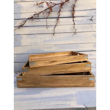 Dřevěný hranatý podnos s kovovými doplňky Velikost: Střední