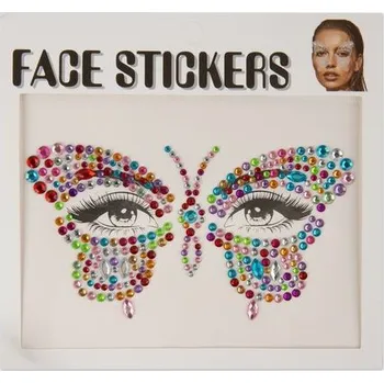 Karnevalový doplněk Samolepicí kamínky na obličej ve tvaru motýla